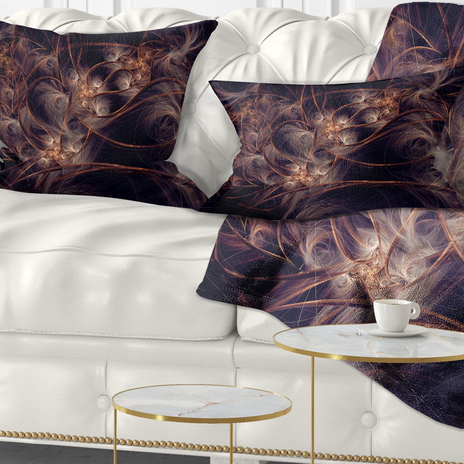 Designart Dark Golden Digital Art Fractal Flower - Floral Throw Pillow - 12x20