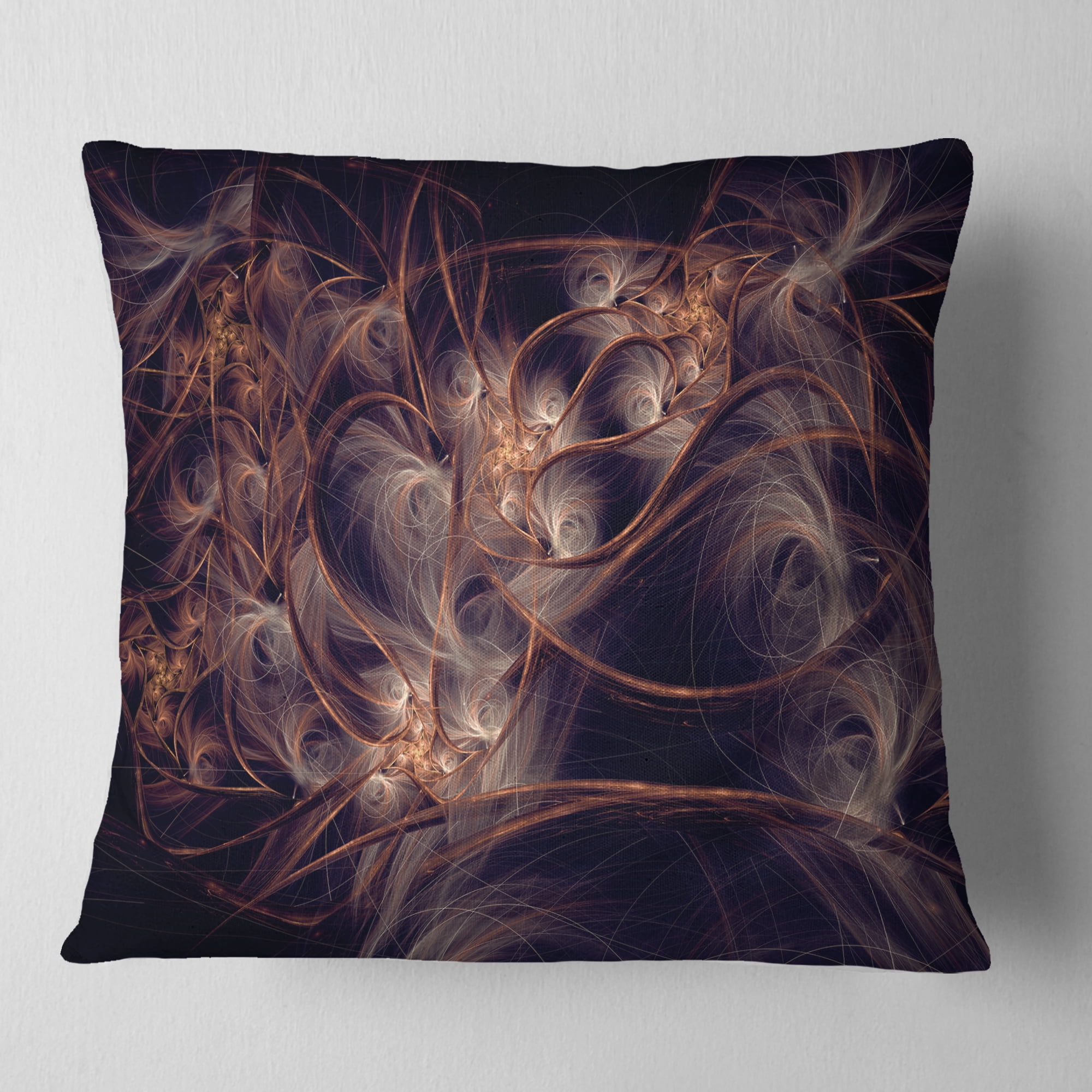 Designart Dark Golden Digital Art Fractal Flower - Floral Throw Pillow - 18x18