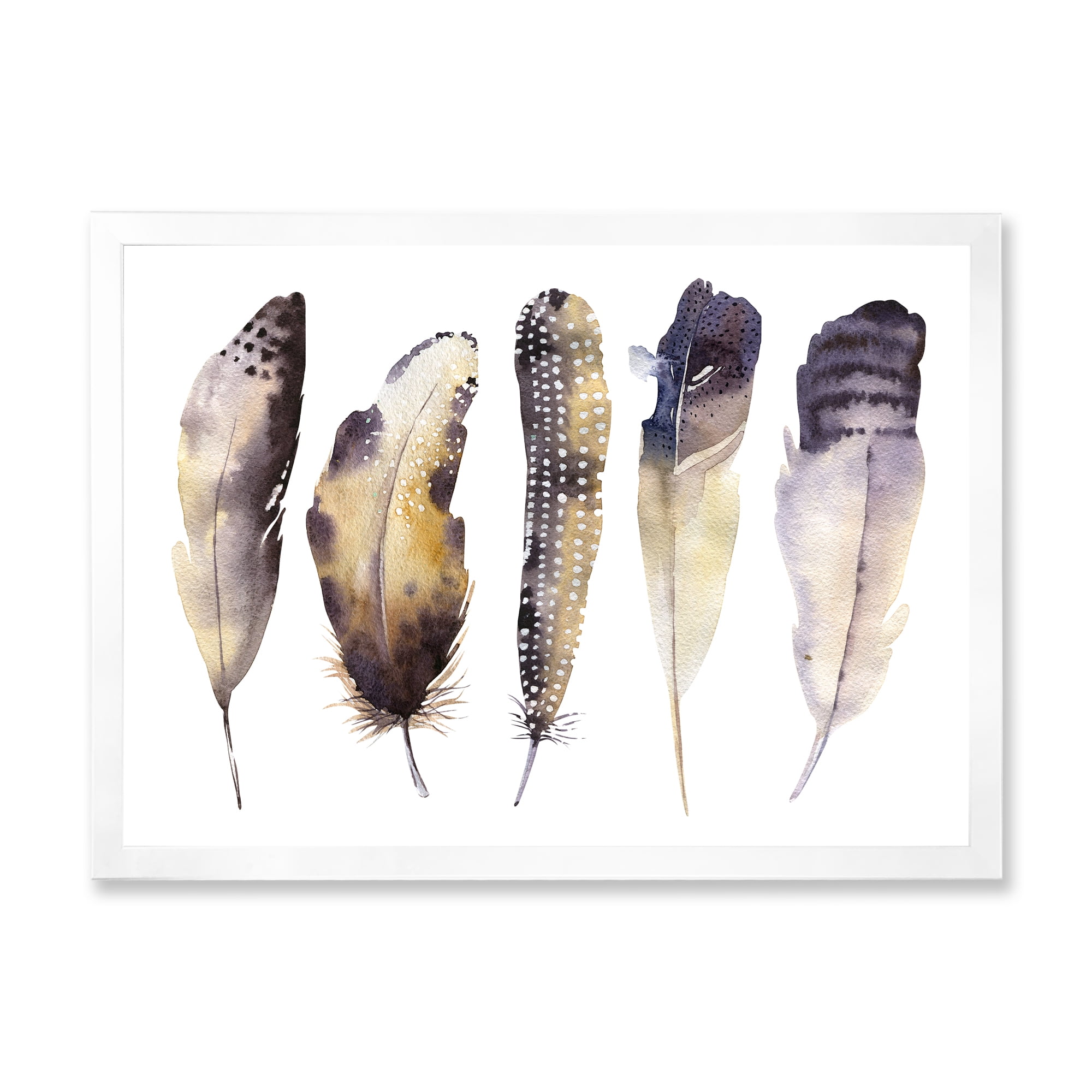 Designart 'Dark Gray Feathers Boho Ethnic I' Bohemian & Eclectic Framed Art Print