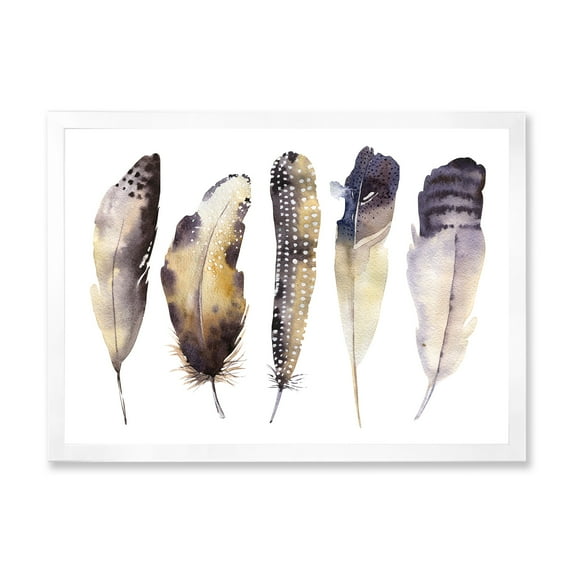 Designart 'Dark Gray Feathers Boho Ethnic I' Bohemian & Eclectic Framed Art Print