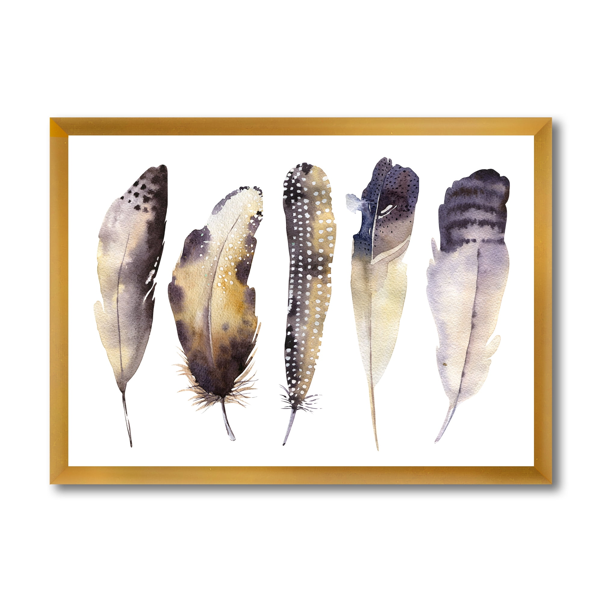Designart 'Dark Gray Feathers Boho Ethnic I' Bohemian & Eclectic Framed Art Print