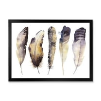 Designart 'Dark Gray Feathers Boho Ethnic I' Bohemian & Eclectic Framed Art Print