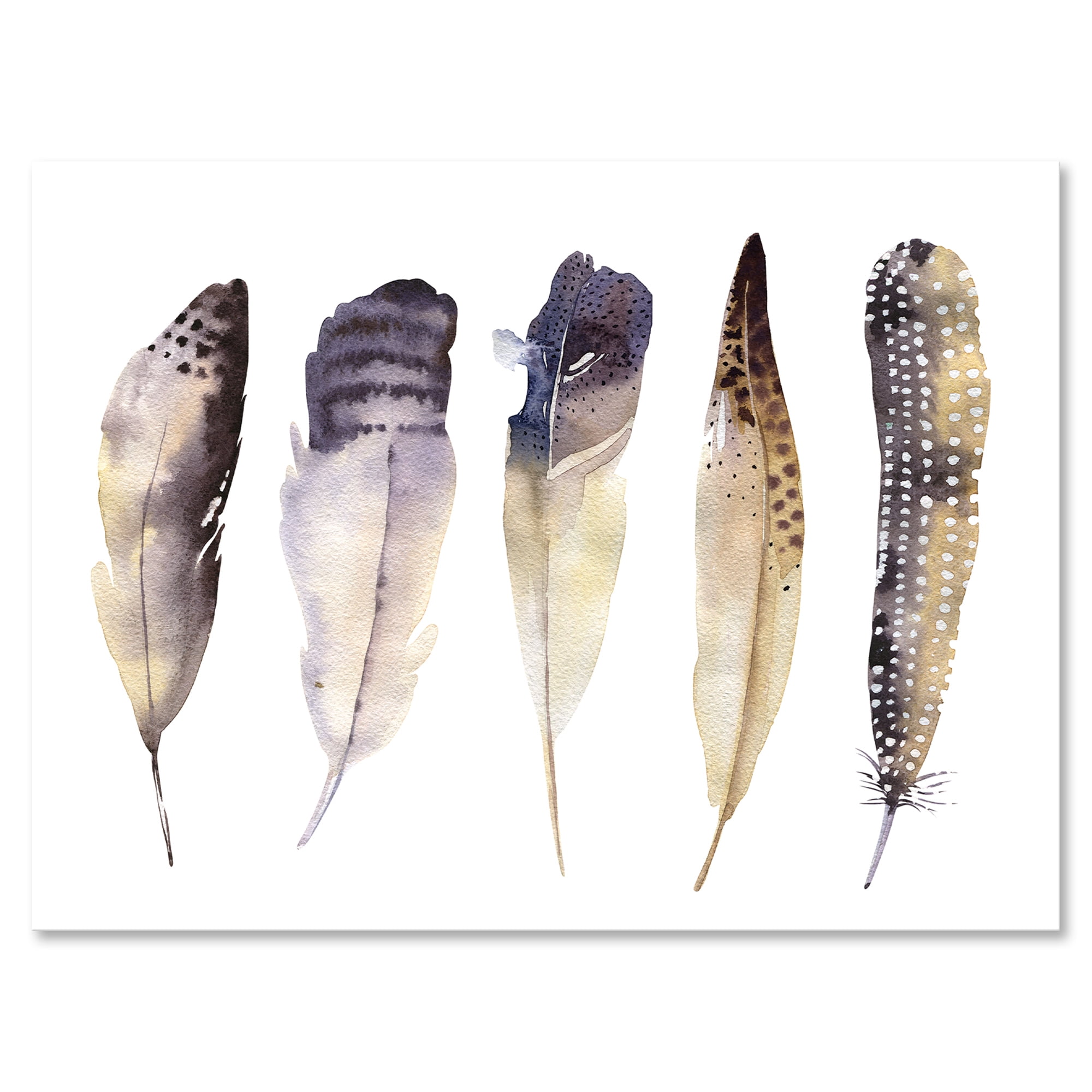 Designart ' Dark Gray Feathers Boho Ethnic II ' Bohemian & Eclectic Canvas Wall Art Print