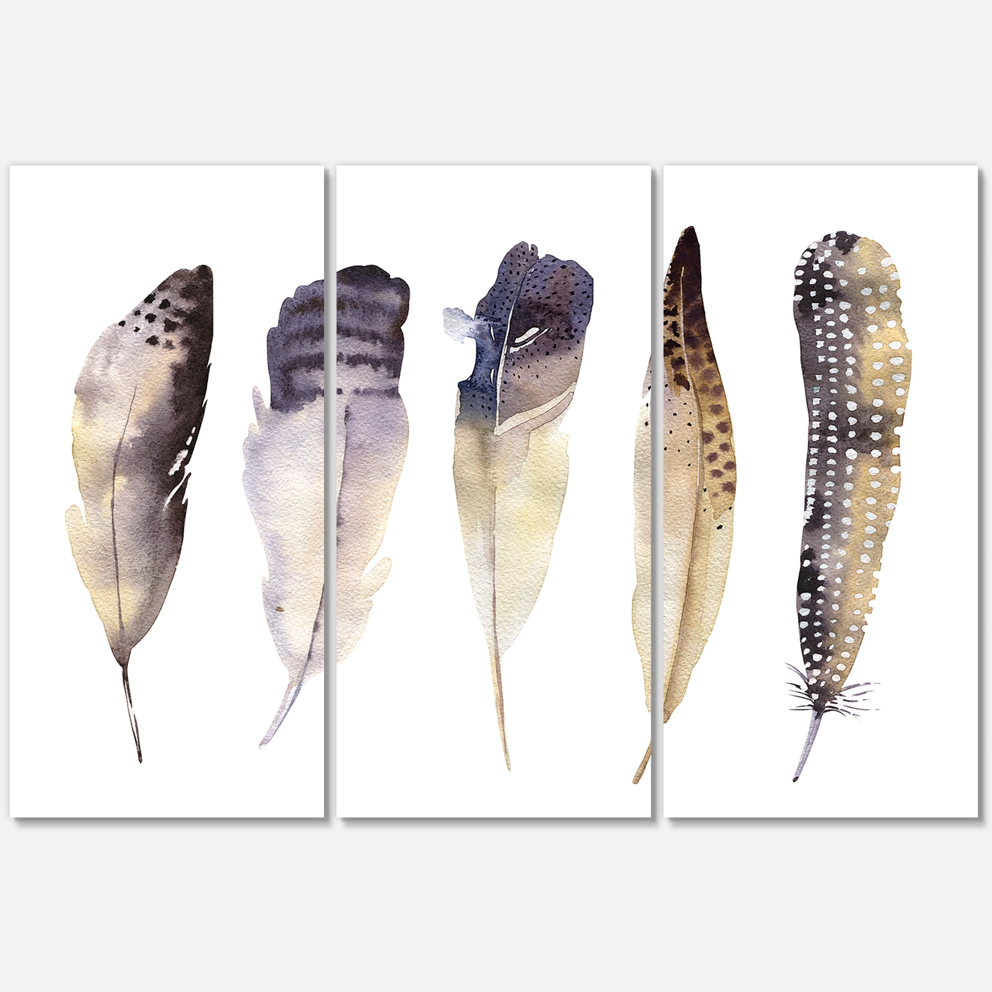 Designart ' Dark Gray Feathers Boho Ethnic II ' Bohemian & Eclectic Canvas Wall Art Print