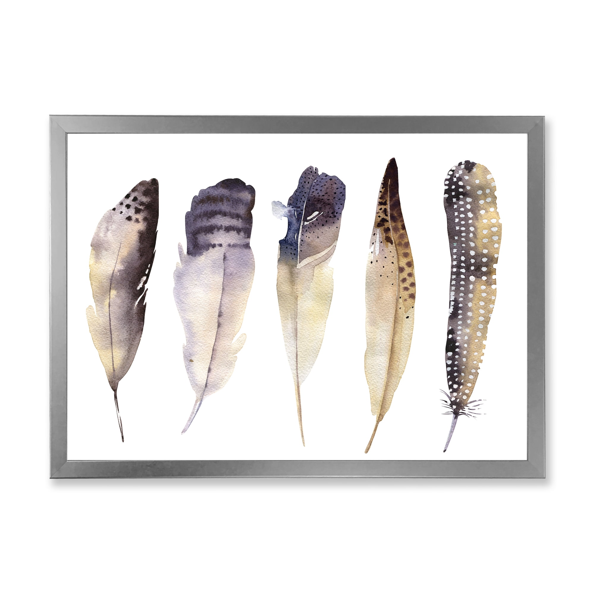 Designart 'Dark Gray Feathers Boho Ethnic II' Bohemian & Eclectic Framed Art Print