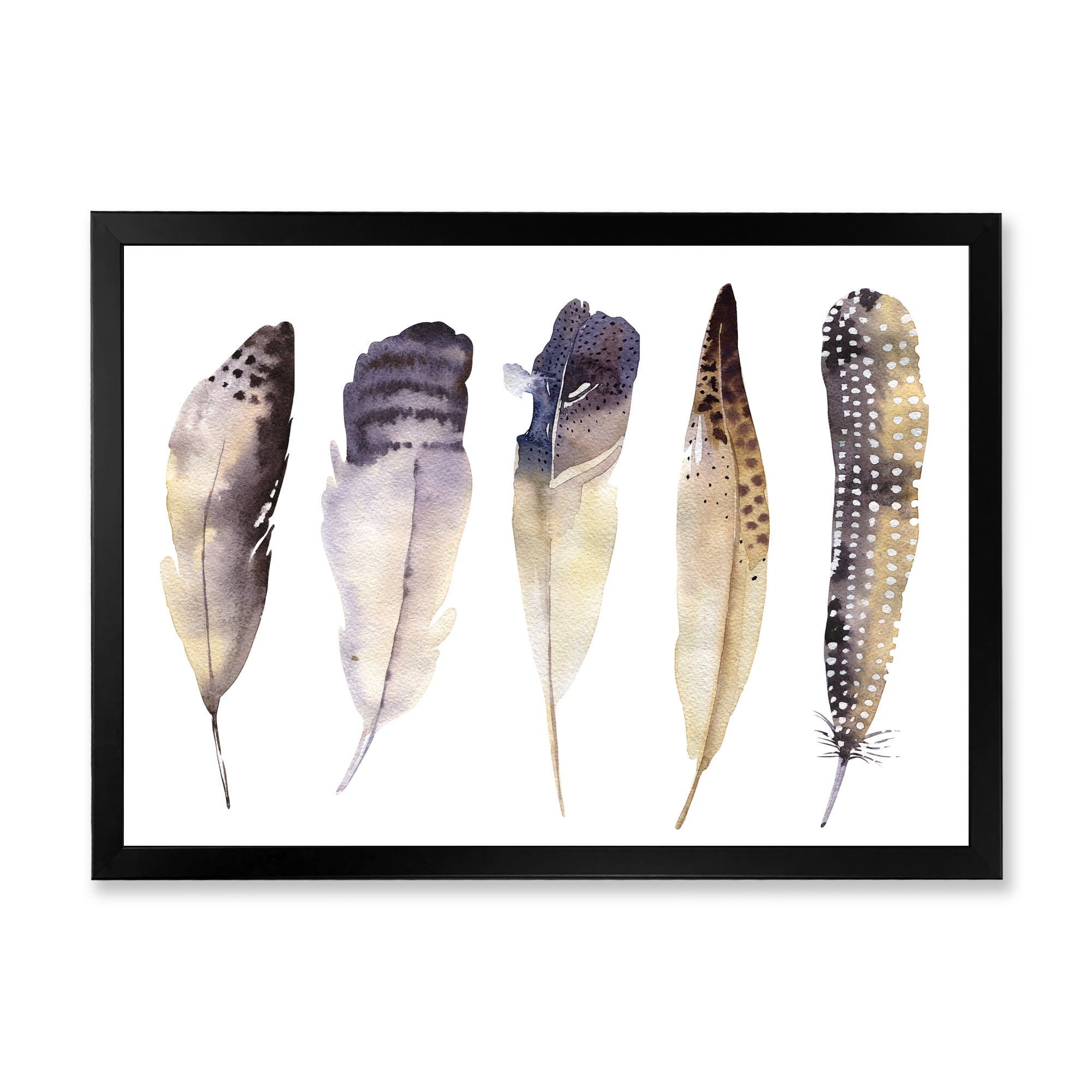 Designart 'Dark Gray Feathers Boho Ethnic II' Bohemian & Eclectic Framed Art Print
