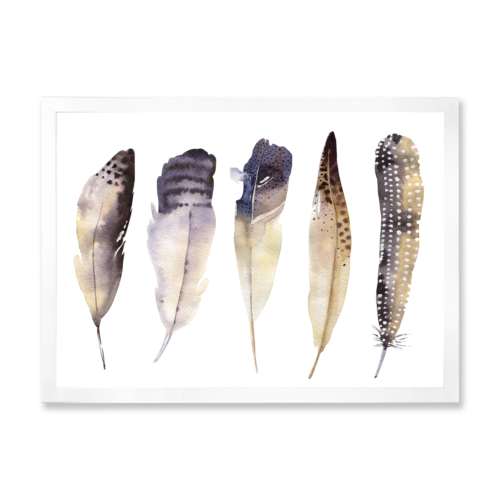 Designart 'Dark Gray Feathers Boho Ethnic II' Bohemian & Eclectic Framed Art Print