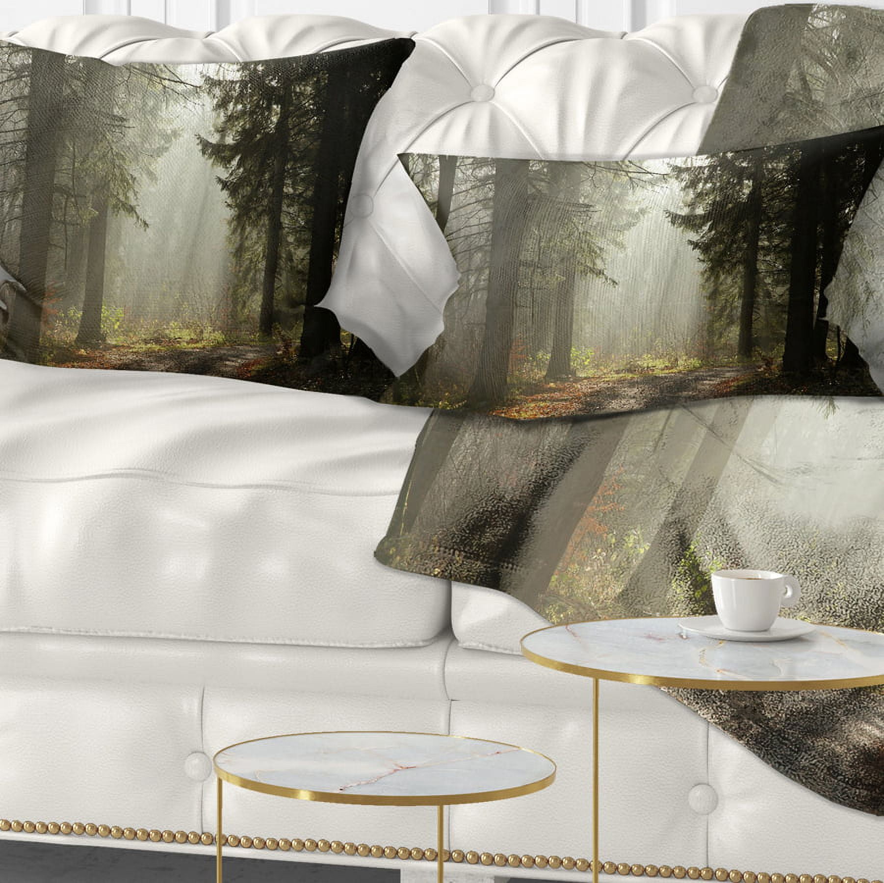 Designart Dark Green Forest with Sun Rays - Landscape Photography Throw Pillow - 12x20
