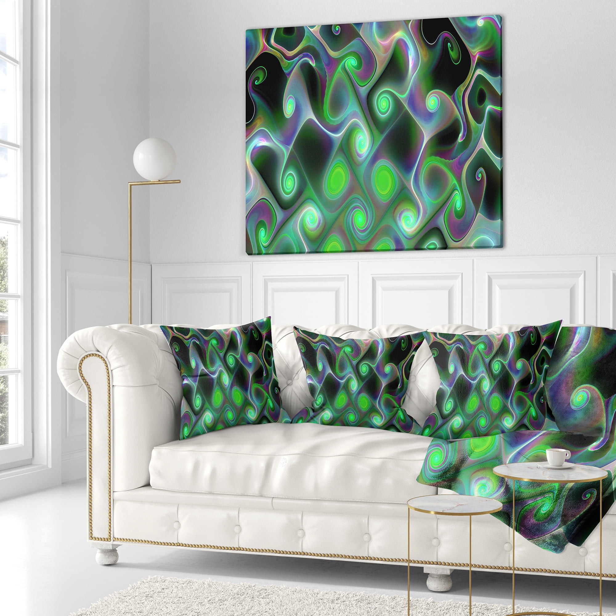 Designart Dark Green Fractal Swirls - Abstract Throw Pillow - 16x16