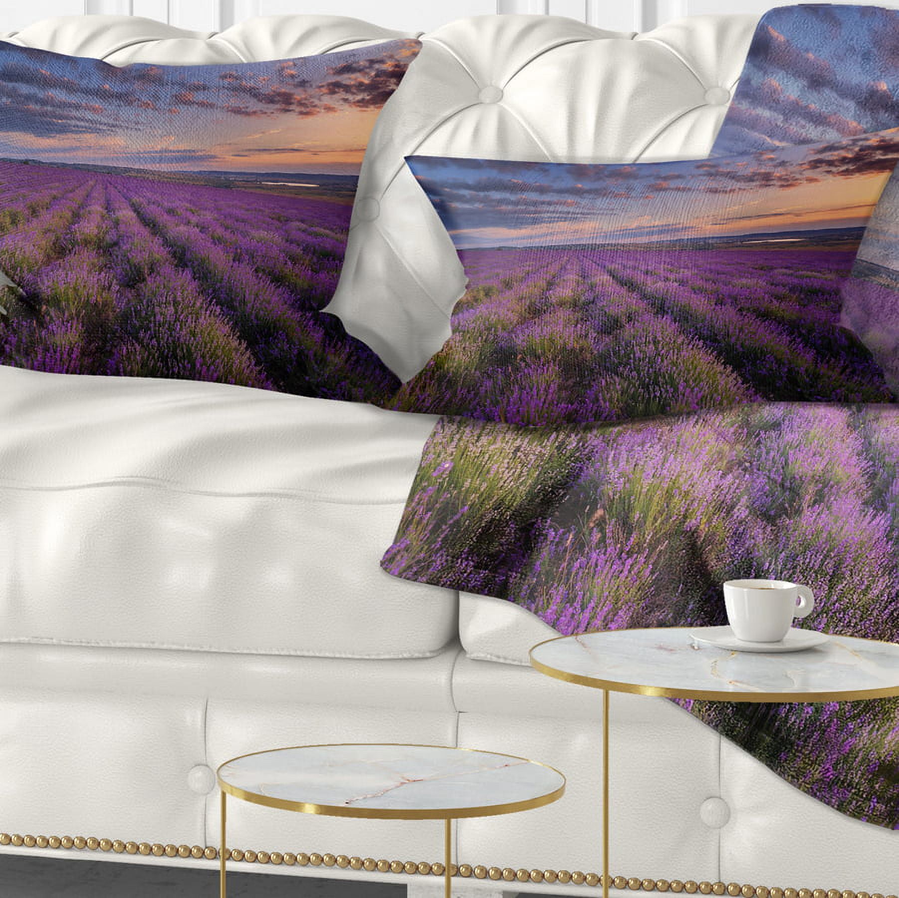 Designart Dark Lavender Field with Cloudy Sky - Floral Throw Pillow - 12x20