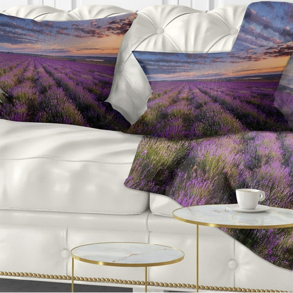 Designart Dark Lavender Field with Cloudy Sky - Floral Throw Pillow - 12x20