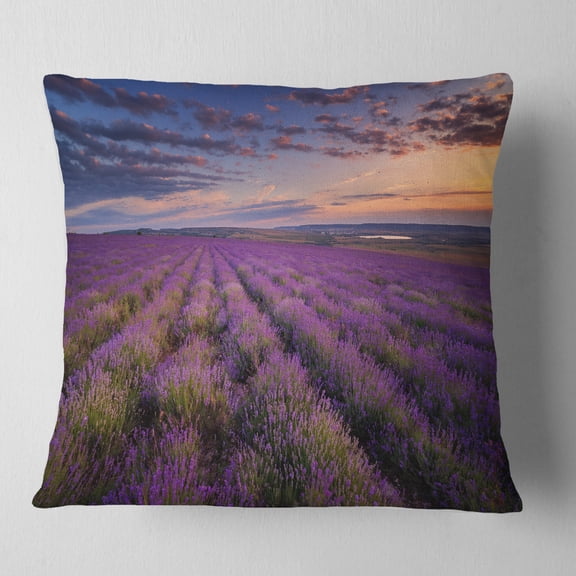 Designart Dark Lavender Field with Cloudy Sky - Floral Throw Pillow - 16x16