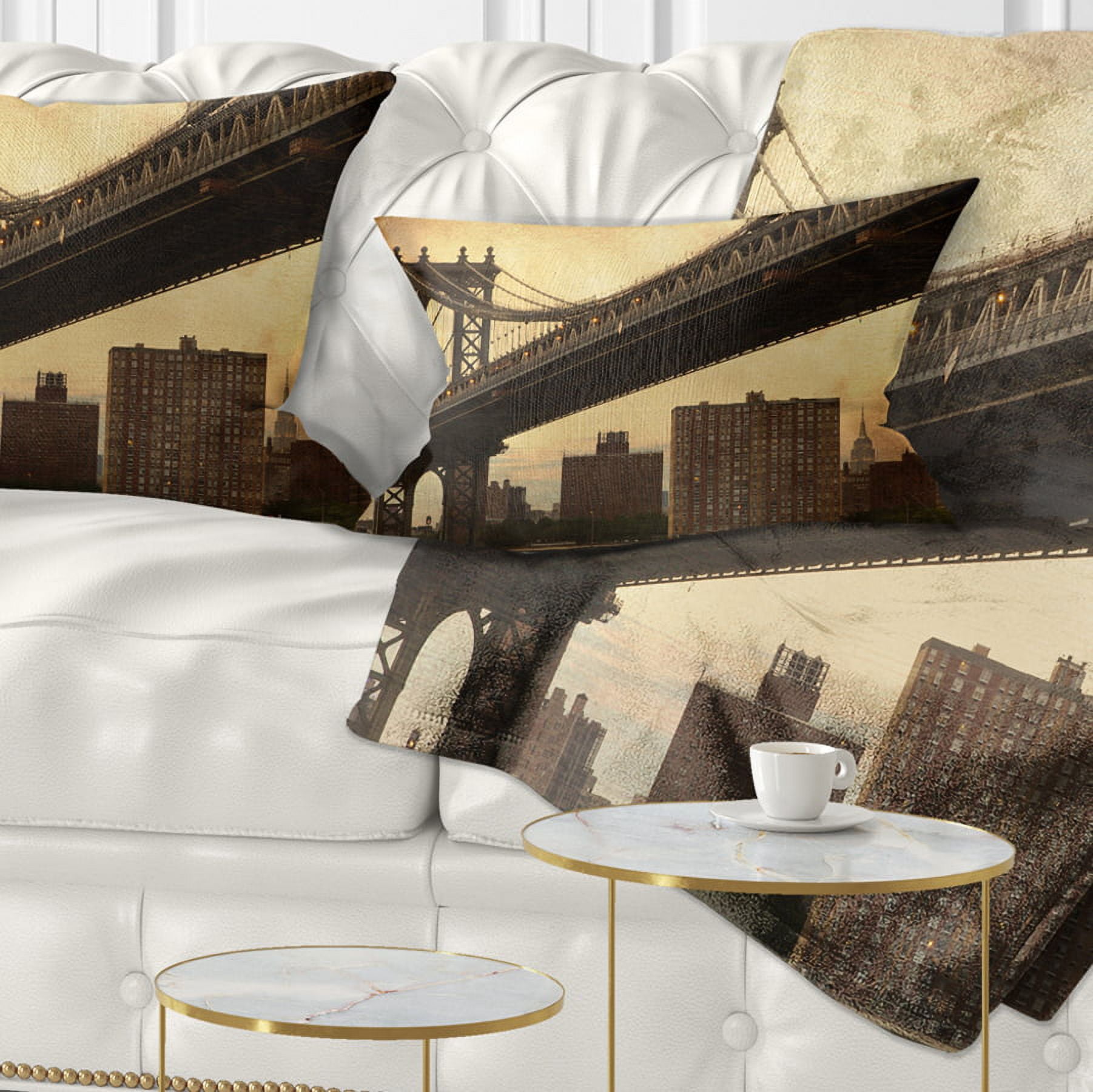 Designart Dark Manhattan Bridge - Photography Throw Pillow - 12x20