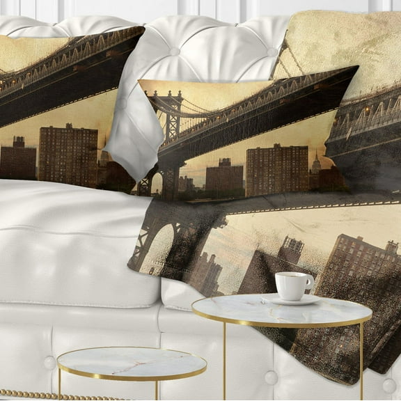 Designart Dark Manhattan Bridge - Photography Throw Pillow - 12x20