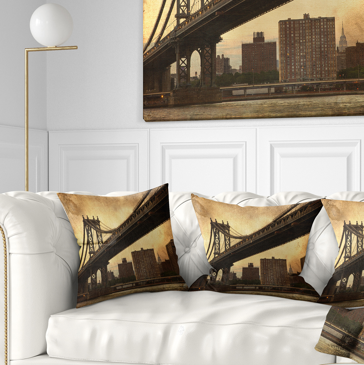 Designart Dark Manhattan Bridge - Photography Throw Pillow - 18x18