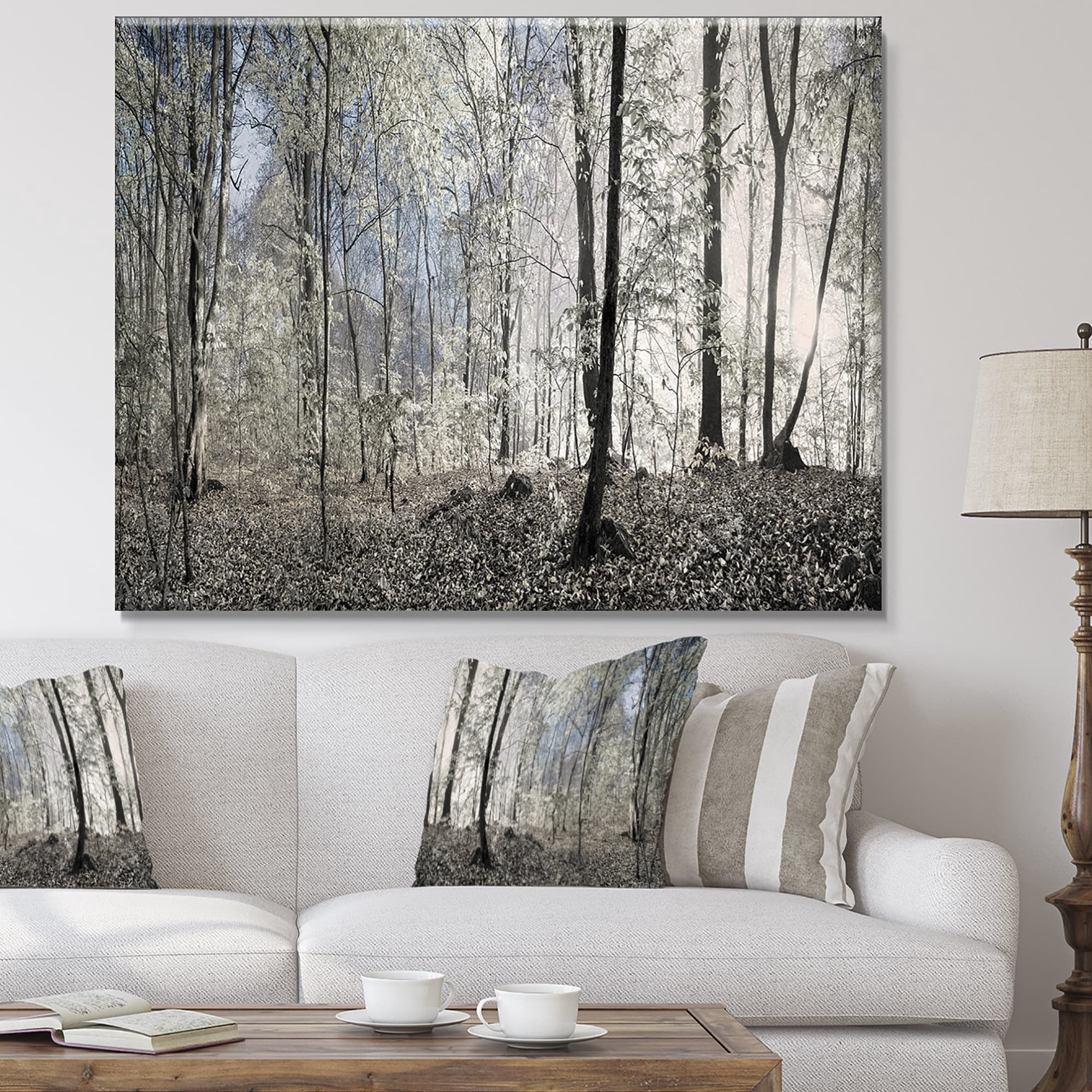 Designart 'Dark Morning in Forest Panorama ' Landscape Canvas Art Print