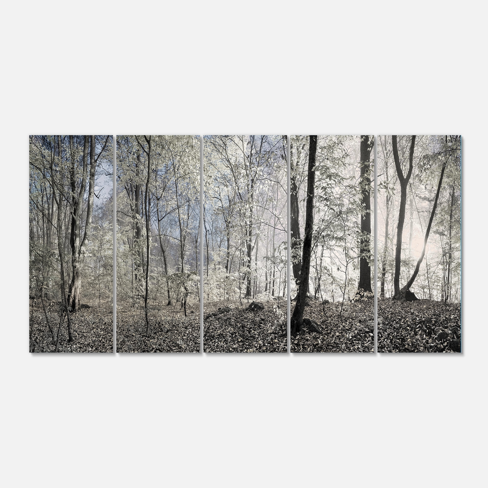 Dark Morning Forest Landscape Canvas Art Print, 60"x28" 5 Panels