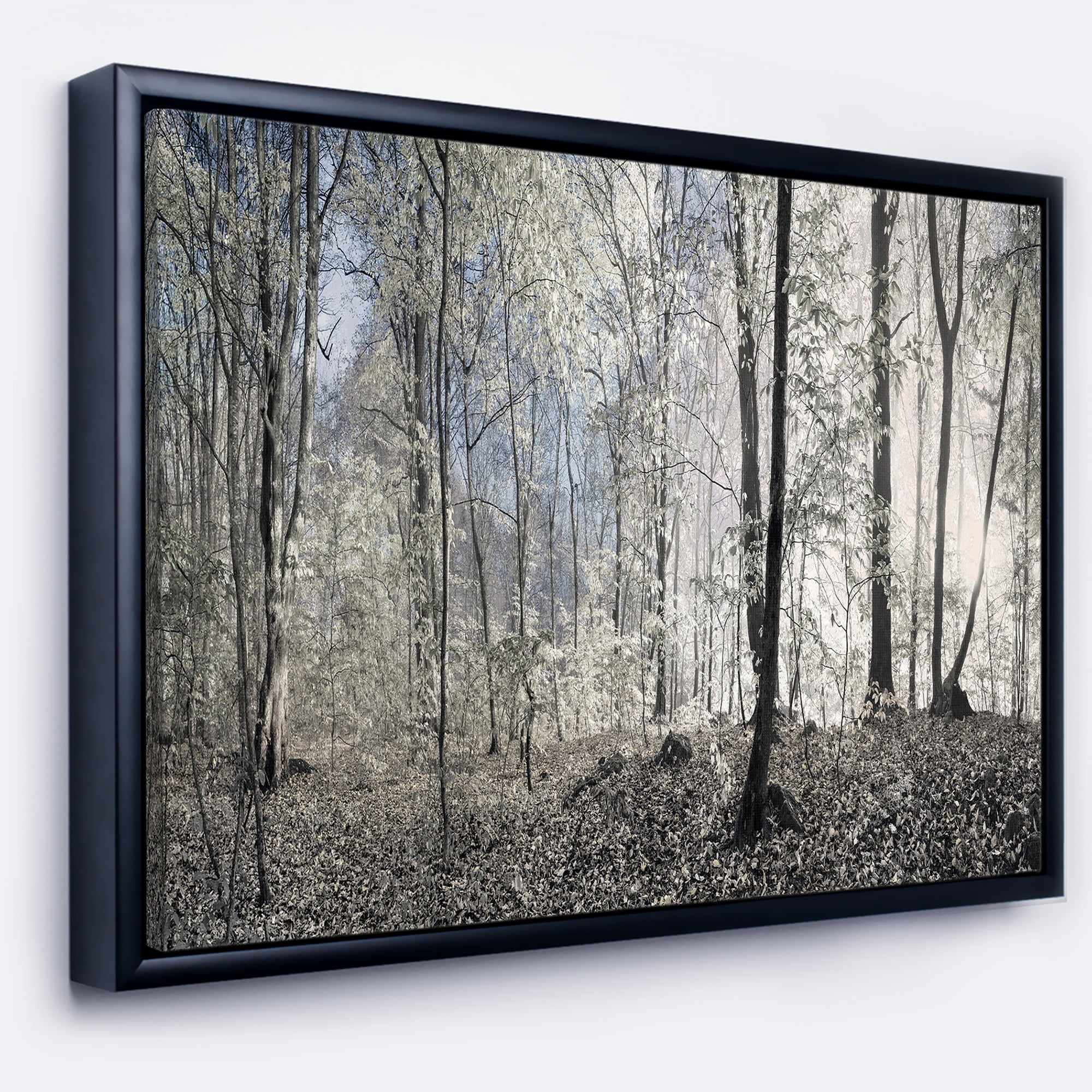 Designart ' Dark Morning in Forest Panorama ' Large landscape Framed Canvas Art Print