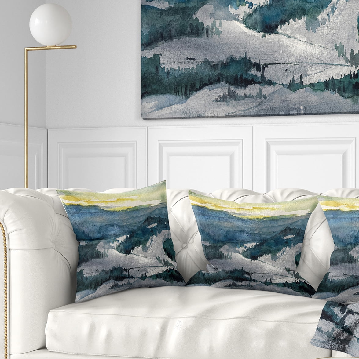 Designart Dark Mountains Watercolor - Landscape Painting Throw Pillow - 18x18
