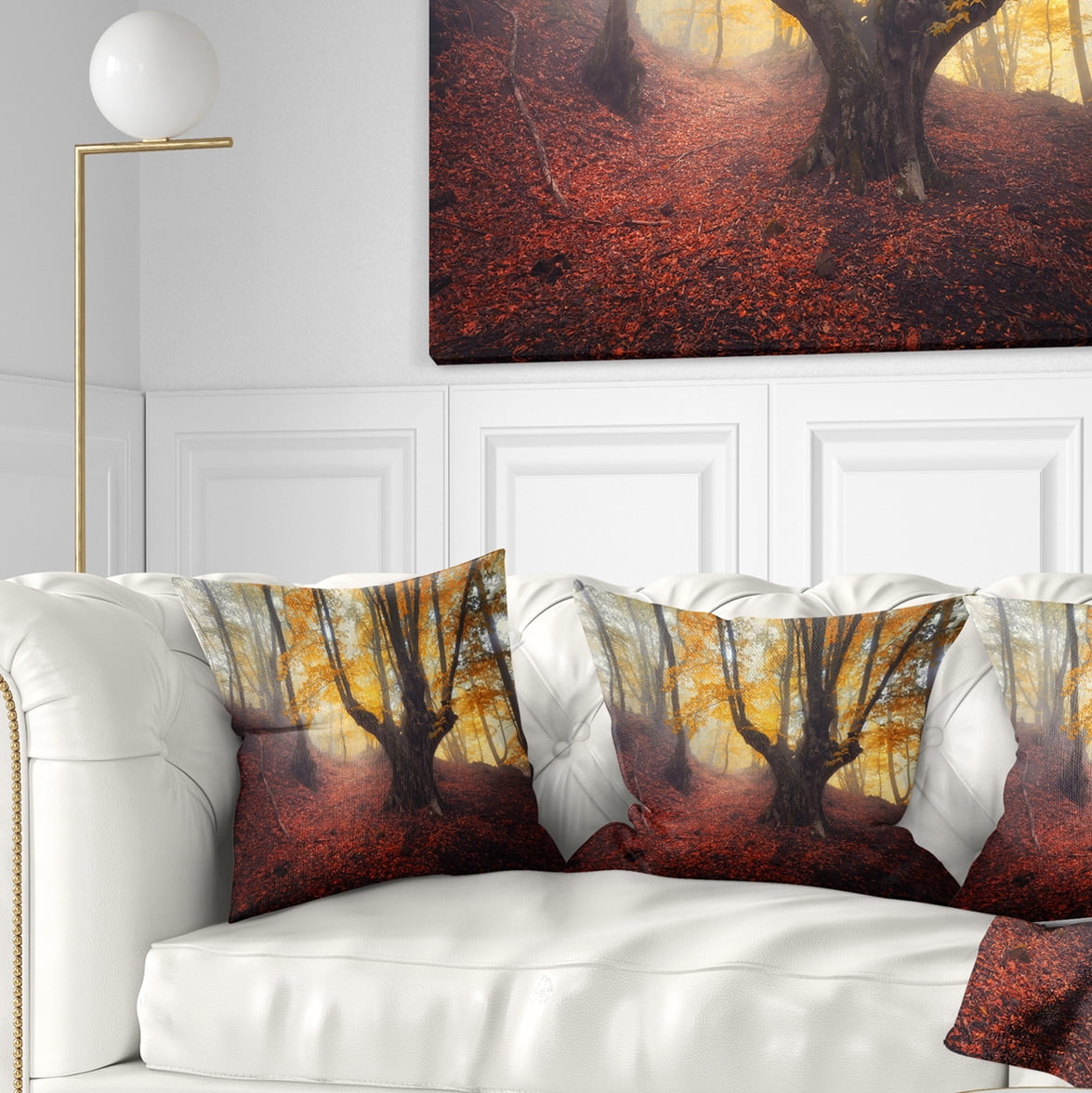 Designart Dark Old Yellow Forest - Landscape Photography Throw Pillow - 16x16