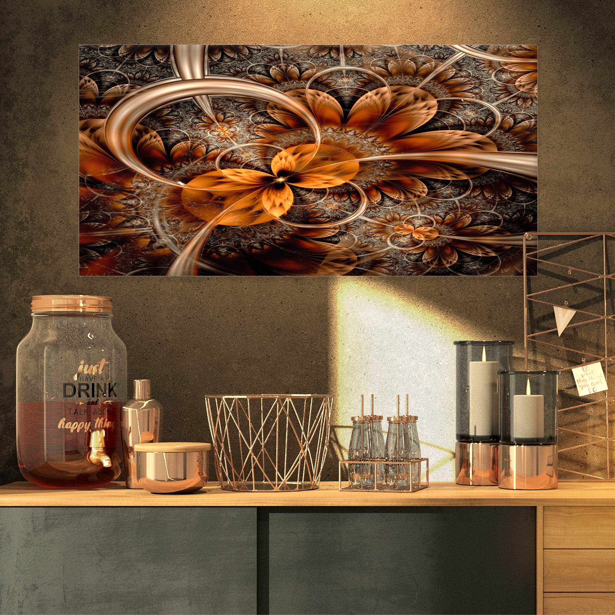 Dark Orange Fractal Flower Abstract Canvas Art Print