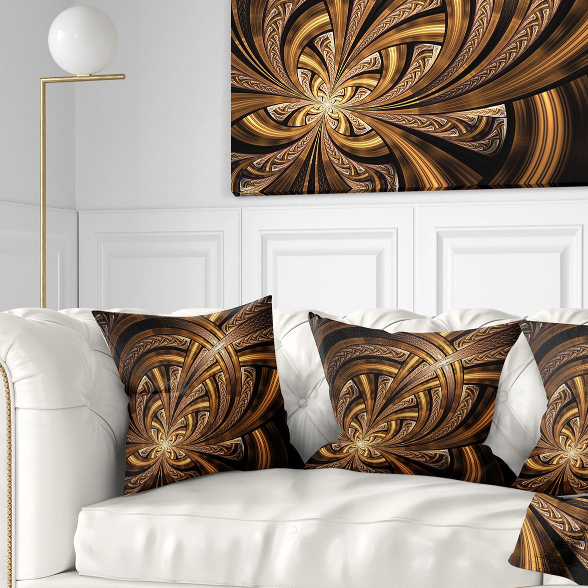Designart Dark Orange Fractal Flower - Abstract Throw Pillow - 18x18