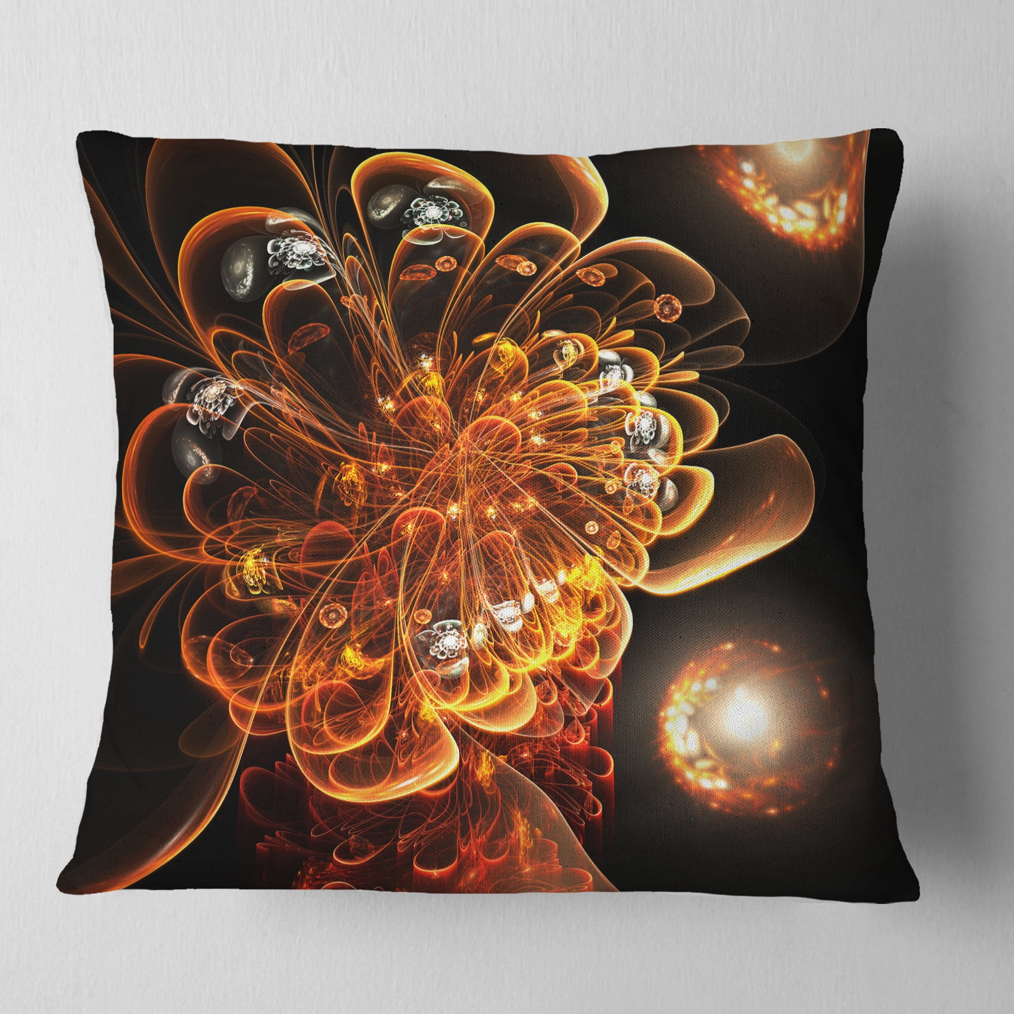 Designart Dark Orange Fractal Flower Digital Art - Floral Throw Pillow - 16x16