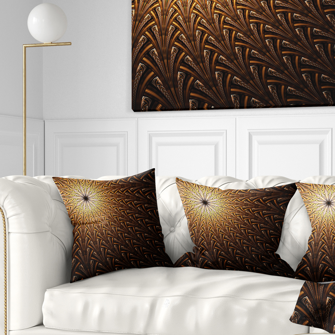 Designart Dark Orange Fractal Flower Pattern - Abstract Throw Pillow - 18x18