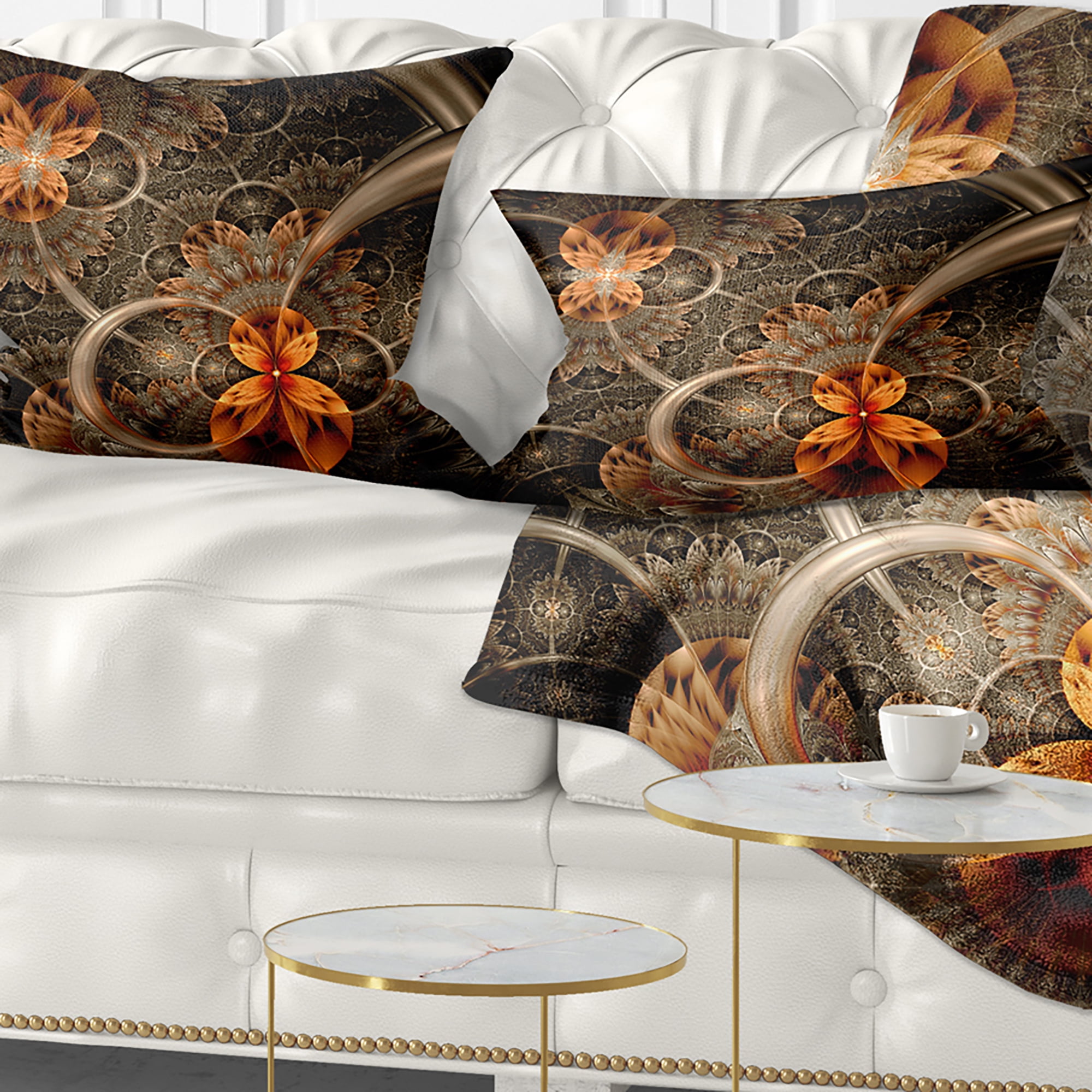 Designart Dark Orange Symmetrical Flower - Abstract Throw Pillow - 12x20