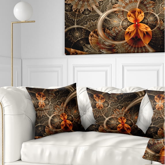 Designart Dark Orange Symmetrical Flower - Abstract Throw Pillow - 16x16