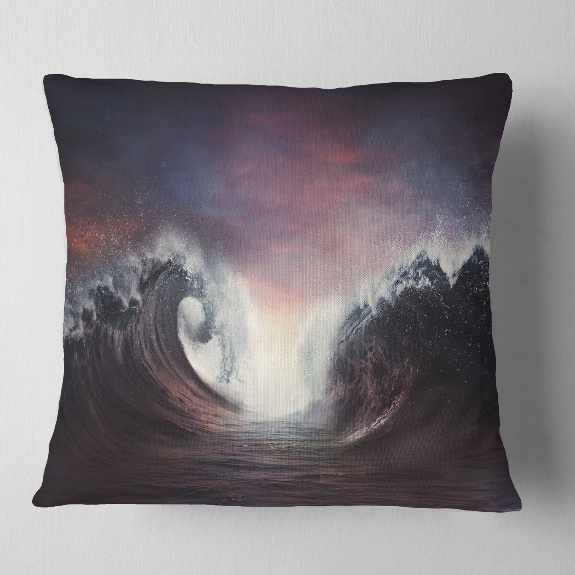 Designart Dark Parting Ocean with Colorful Clouds - Seascape Throw Pillow - 18x18