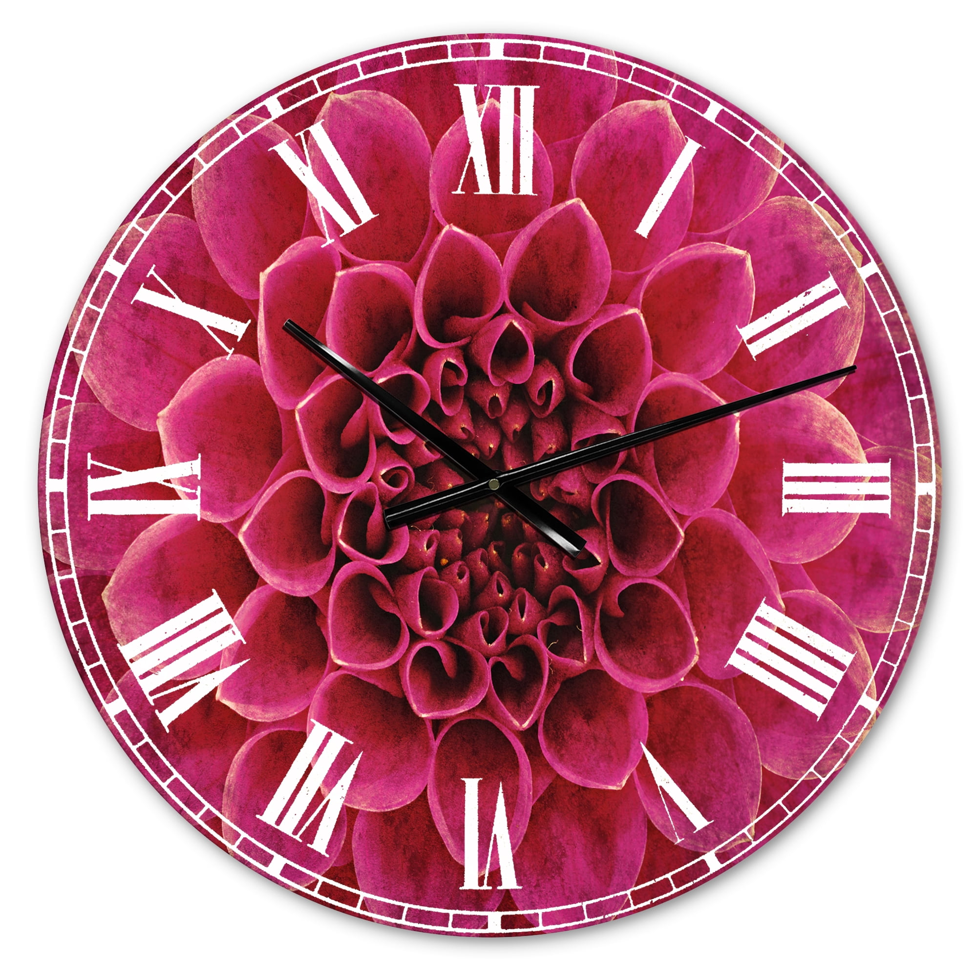 Designart 'Dark Pink Abstract Flower Petals' Traditional wall clock