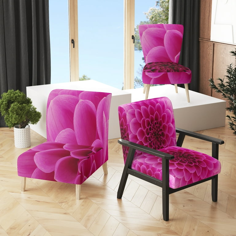 Designart Dark Pink Abstract Flower Petals Upholstered Floral Accent Chair Arm Chair