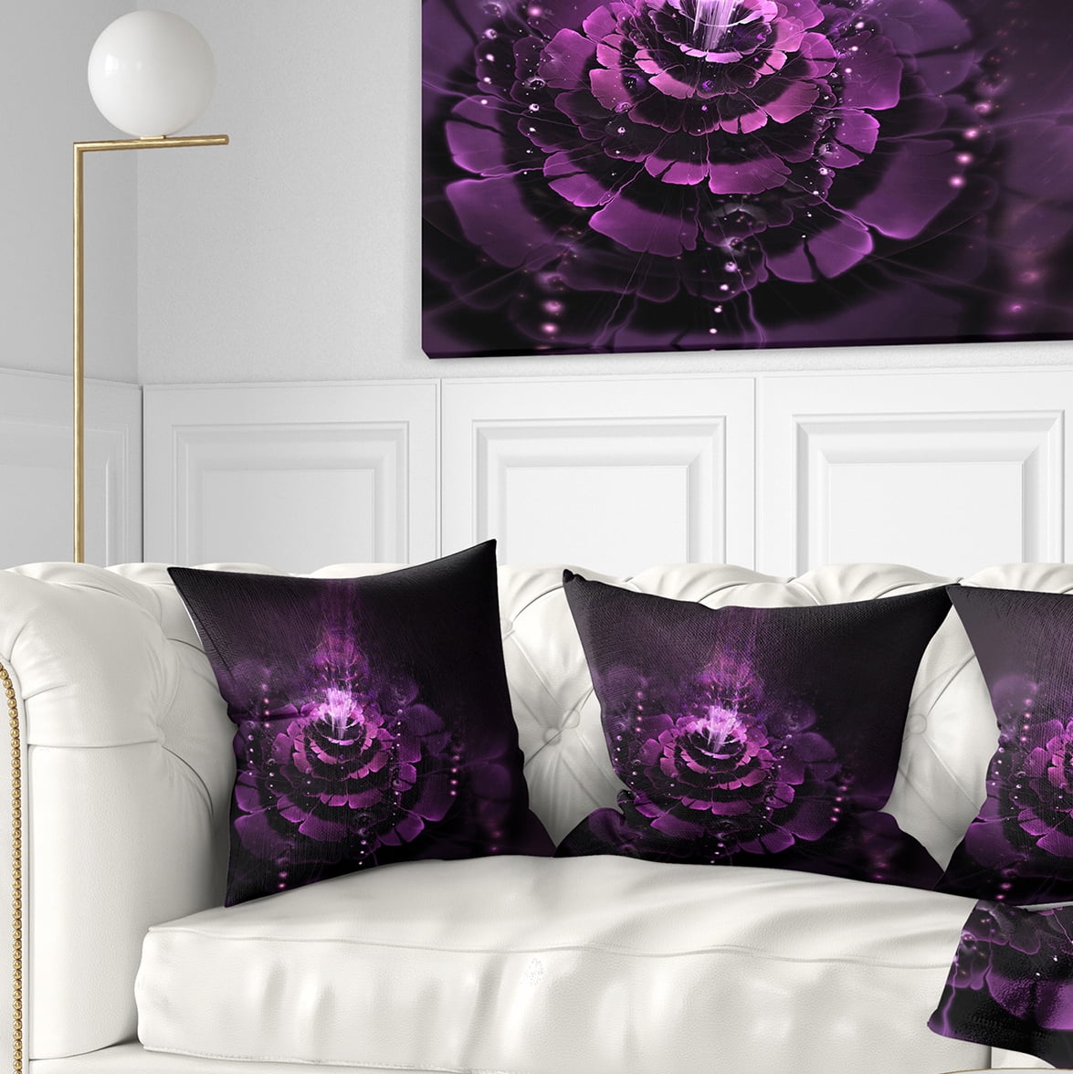 Designart Dark Pink Fractal Flower - Abstract Throw Pillow - 16x16