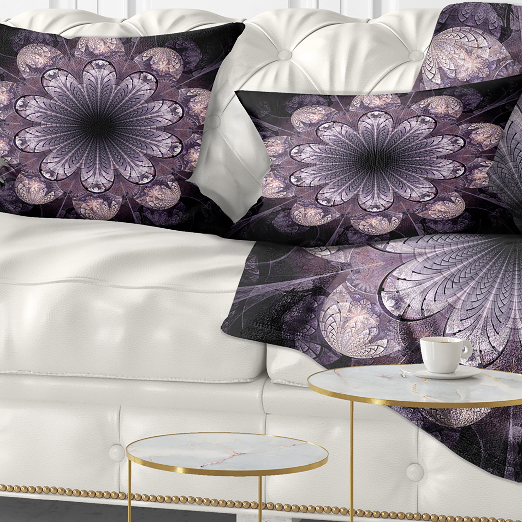 Designart Dark Pink Fractal Flower Pattern - Abstract Throw Pillow - 12x20