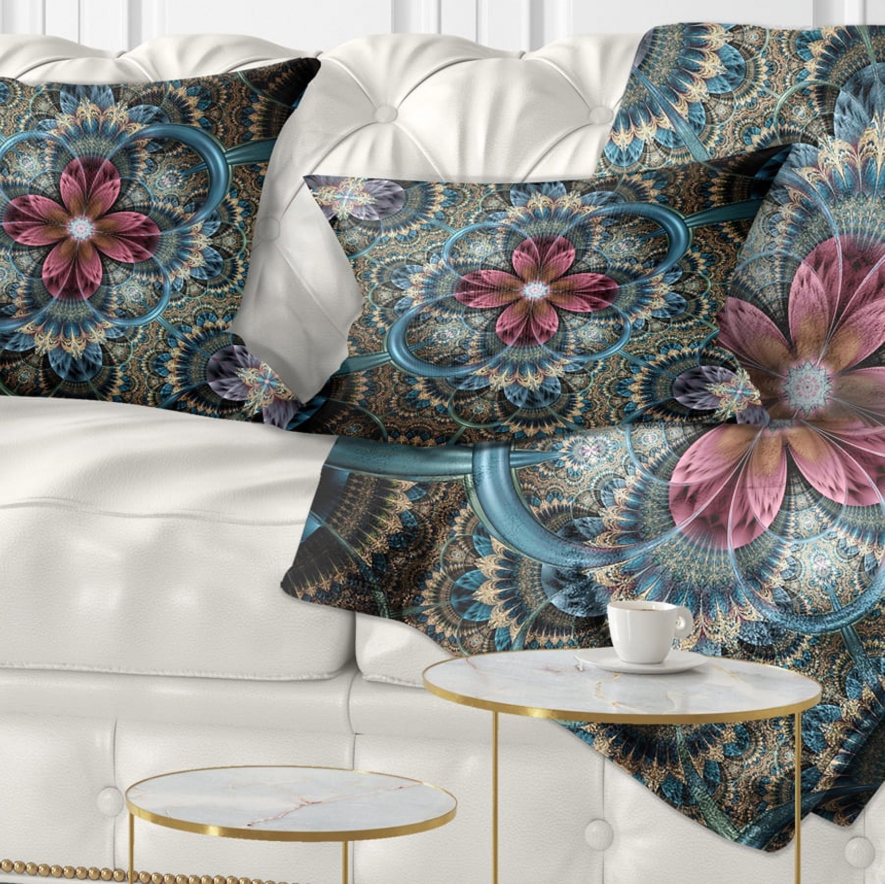 Designart Dark Purple Fractal Flower - Floral Throw Pillow - 12x20