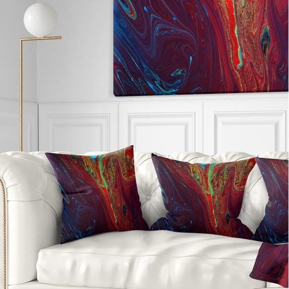 Designart Dark Red Abstract Acrylic Paint Mix - Abstract Throw Pillow - 16x16
