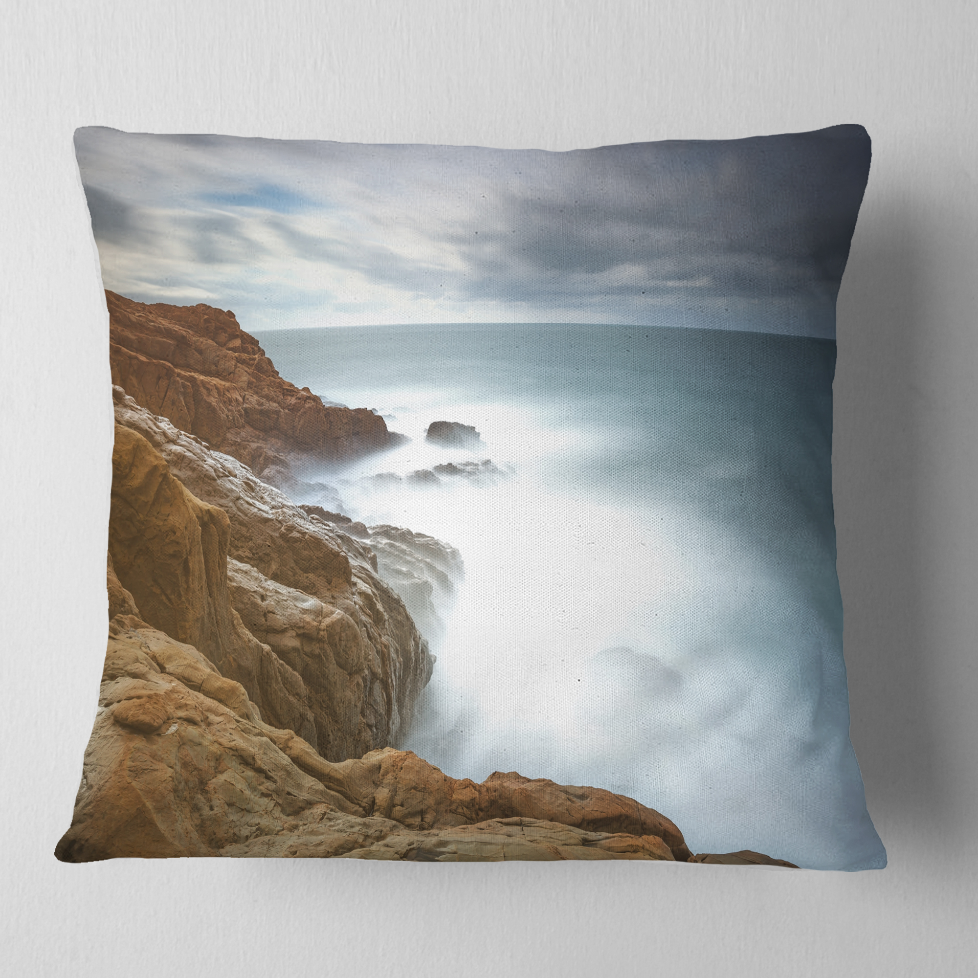 Designart Dark Red Rocks and Foam Waves - Seascape Throw Pillow - 18x18