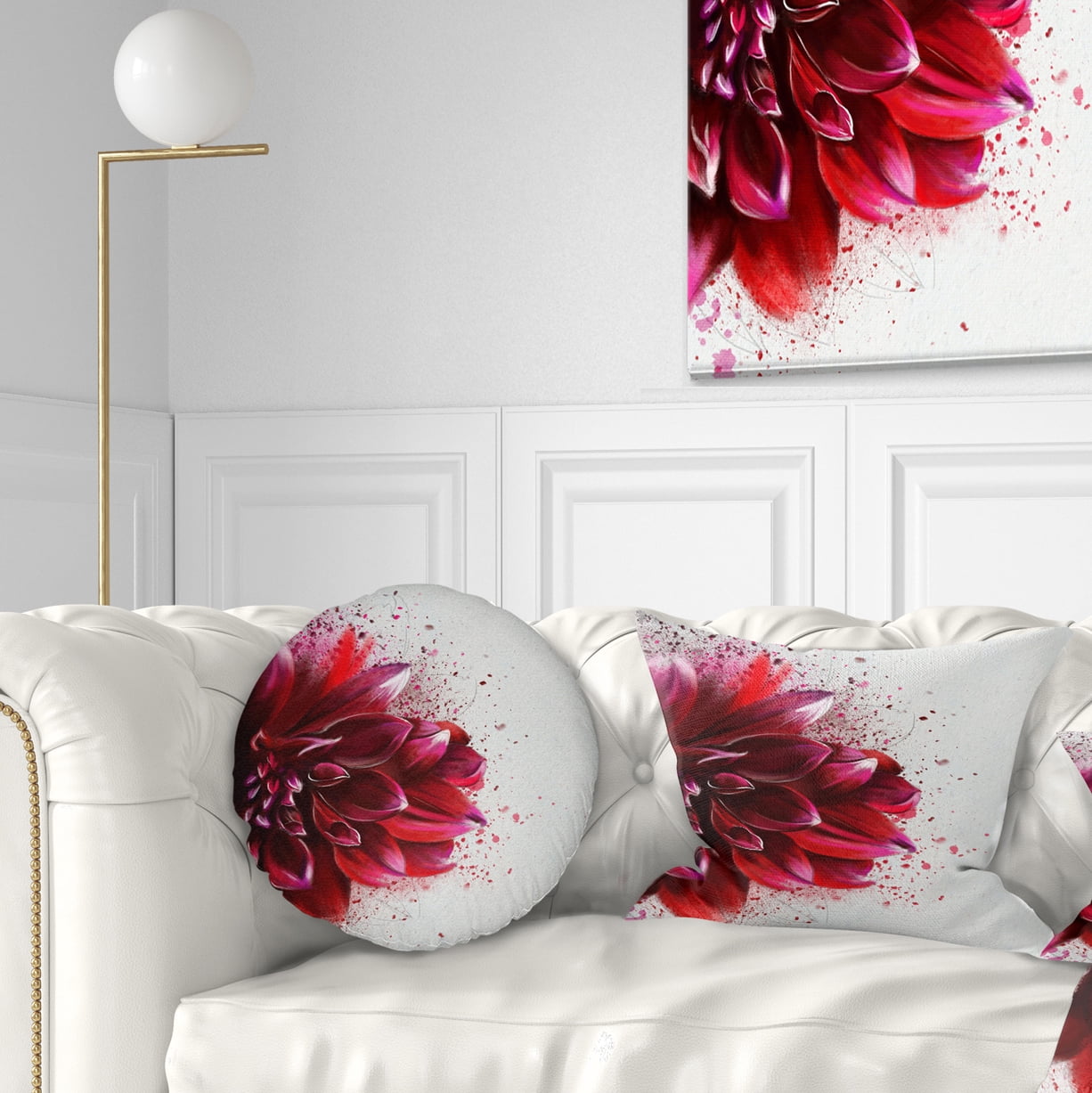 Designart Dark Red Watercolor Rose Flower - Floral Throw Pillow - 12x20