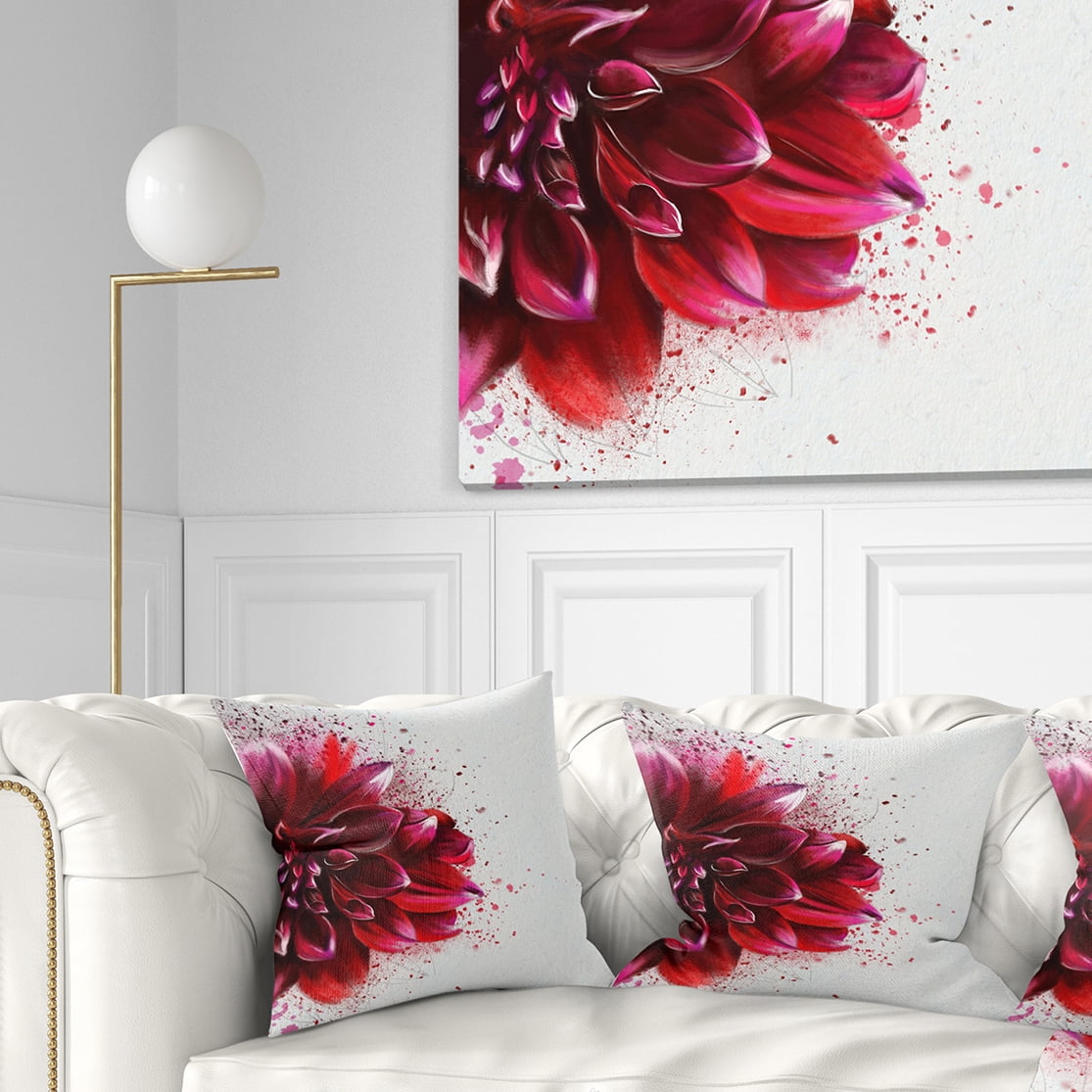 Designart Dark Red Watercolor Rose Flower - Floral Throw Pillow - 18x18