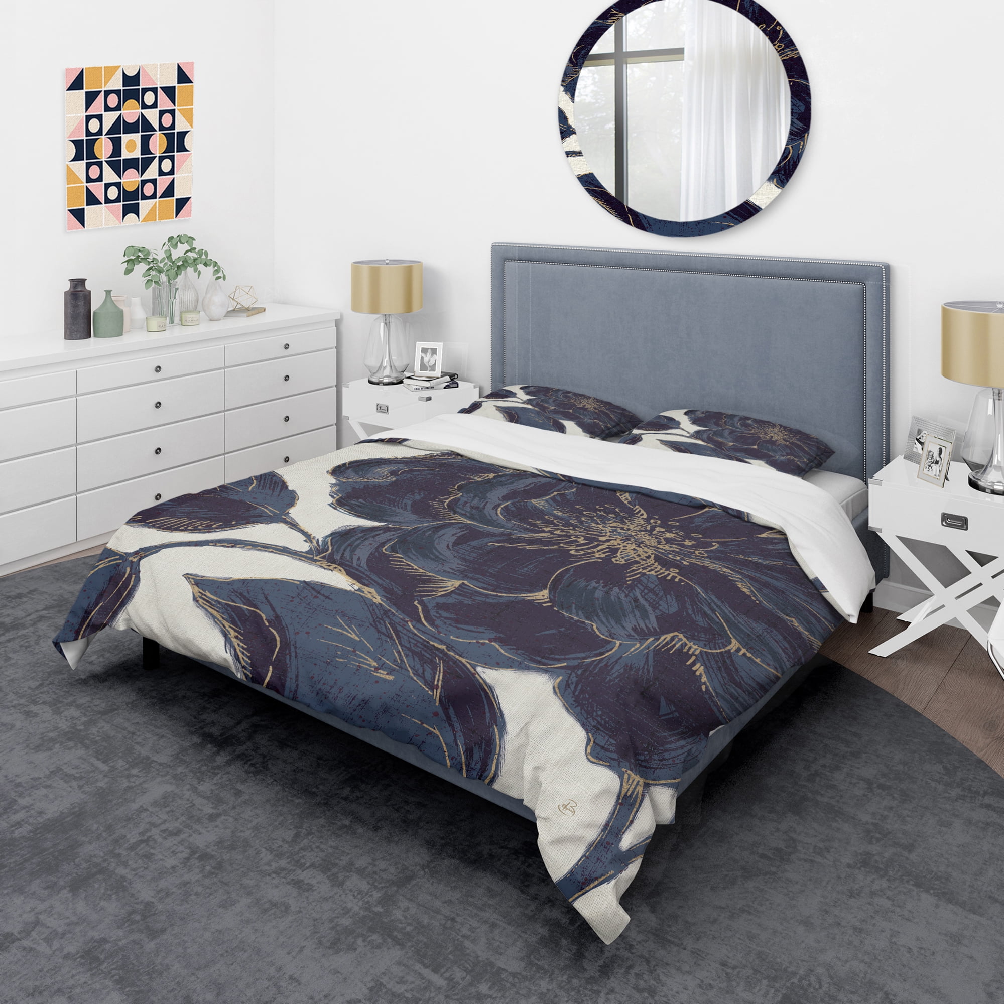 Designart 'Dark Rose Gilded Gold' Shabby Duvet Cover Set