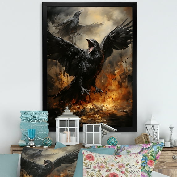 Designart "Dark Shadows Bring Mysterious Mood I" Animals Bird Picture Framed Canvas Wall Art