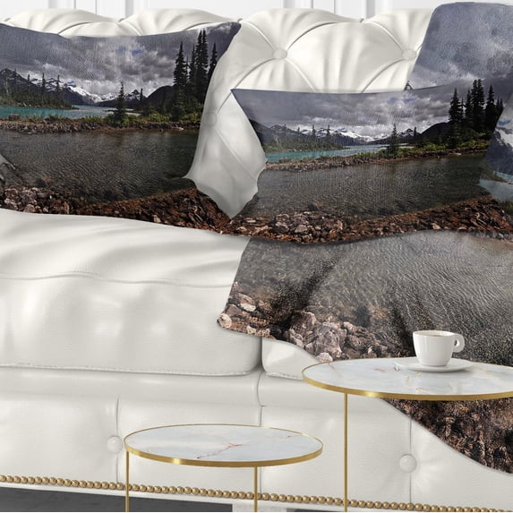 Designart Dark Sky over Crystal Clear Lake - Landscape Printed Throw Pillow - 12x20
