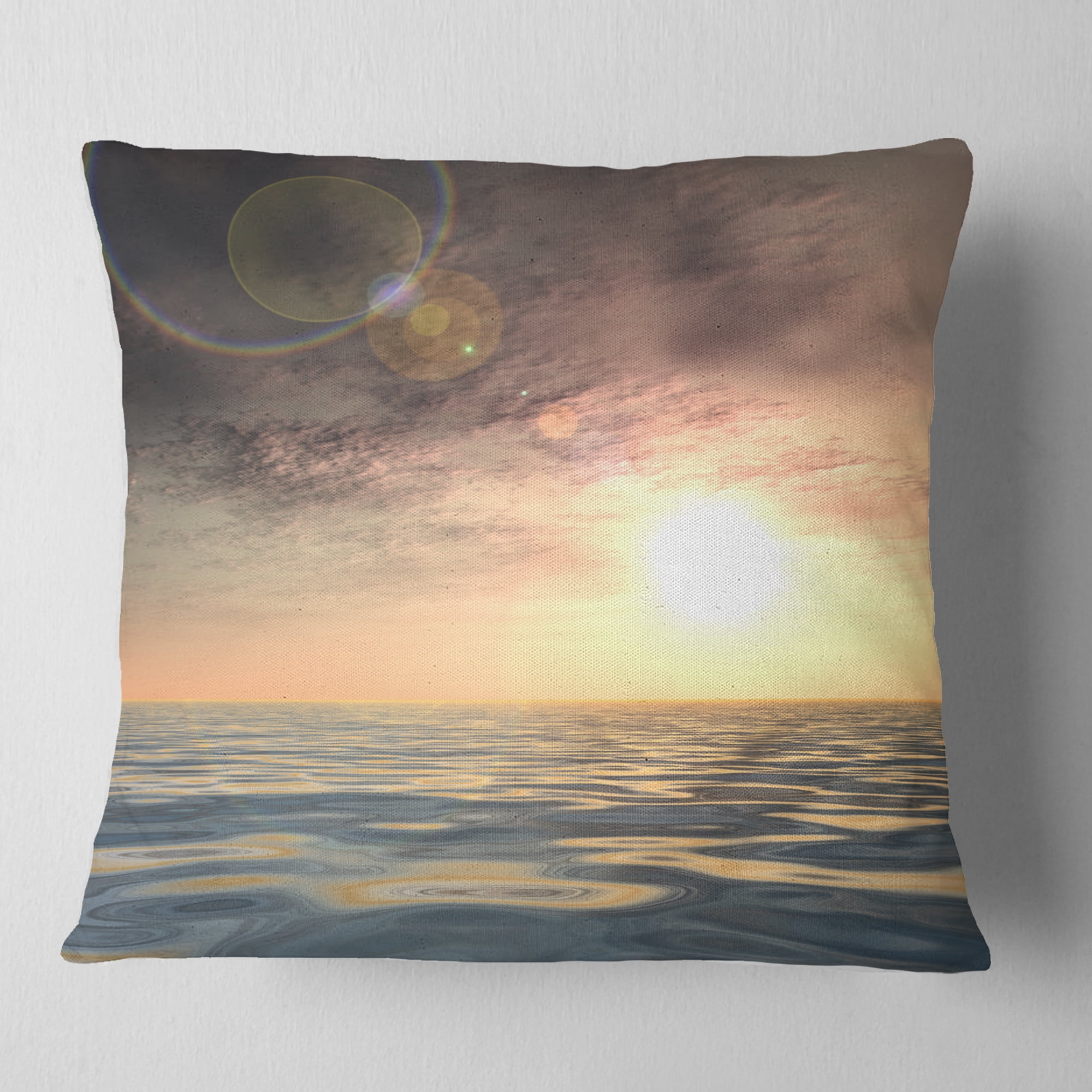 Designart Dark Sky with Clouds at Sunset - Beach Photo Throw Pillow - 16x16