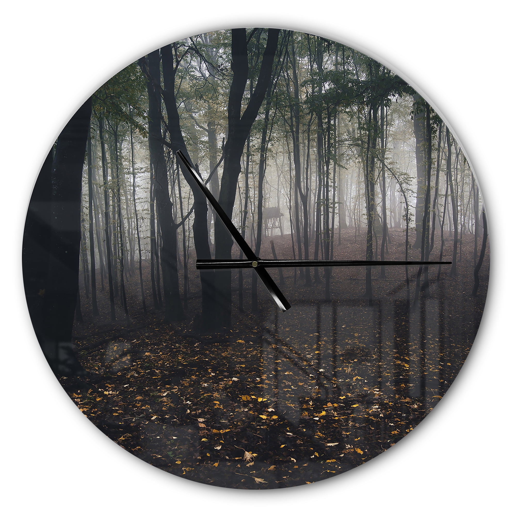 Designart 'Dark Spooky Misty Wild Forest ' Modern Wall Clock