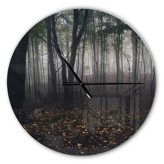 Designart 'Dark Spooky Misty Wild Forest ' Modern Wall Clock