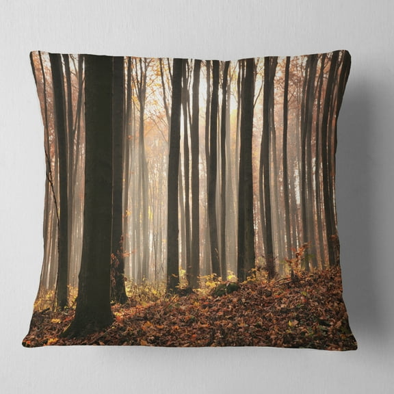 Designart Dark Thick Woods in Fall Forest - Modern Forest Throw Pillow - 16x16