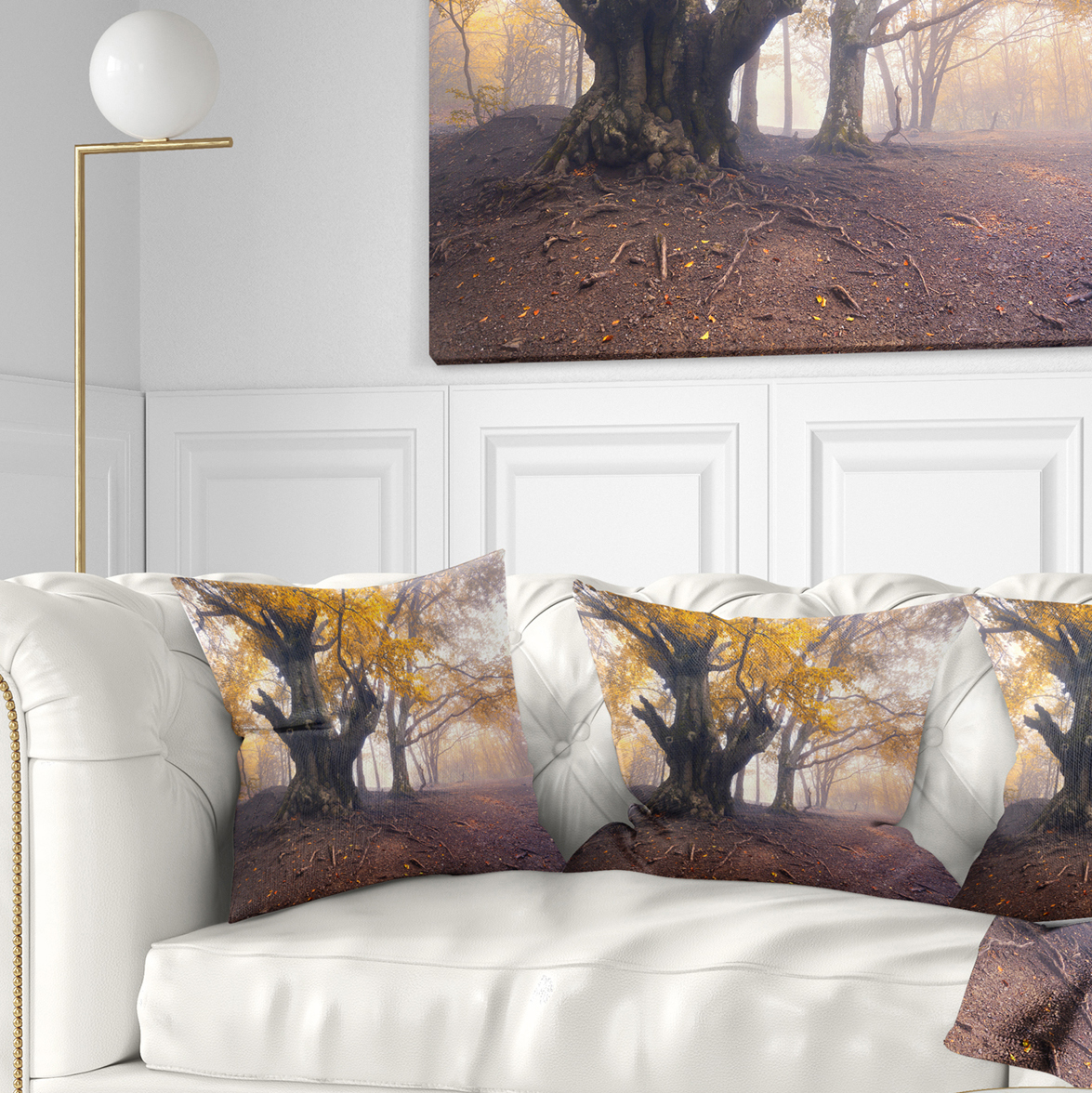 Designart Dark Tree with Yellow Leaves - Landscape Photography Throw Pillow - 18x18