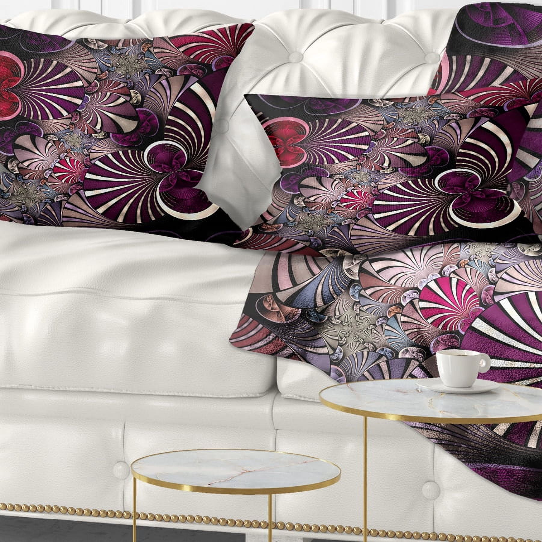 Designart Dark Violet Fractal Flower - Abstract Throw Pillow - 12x20