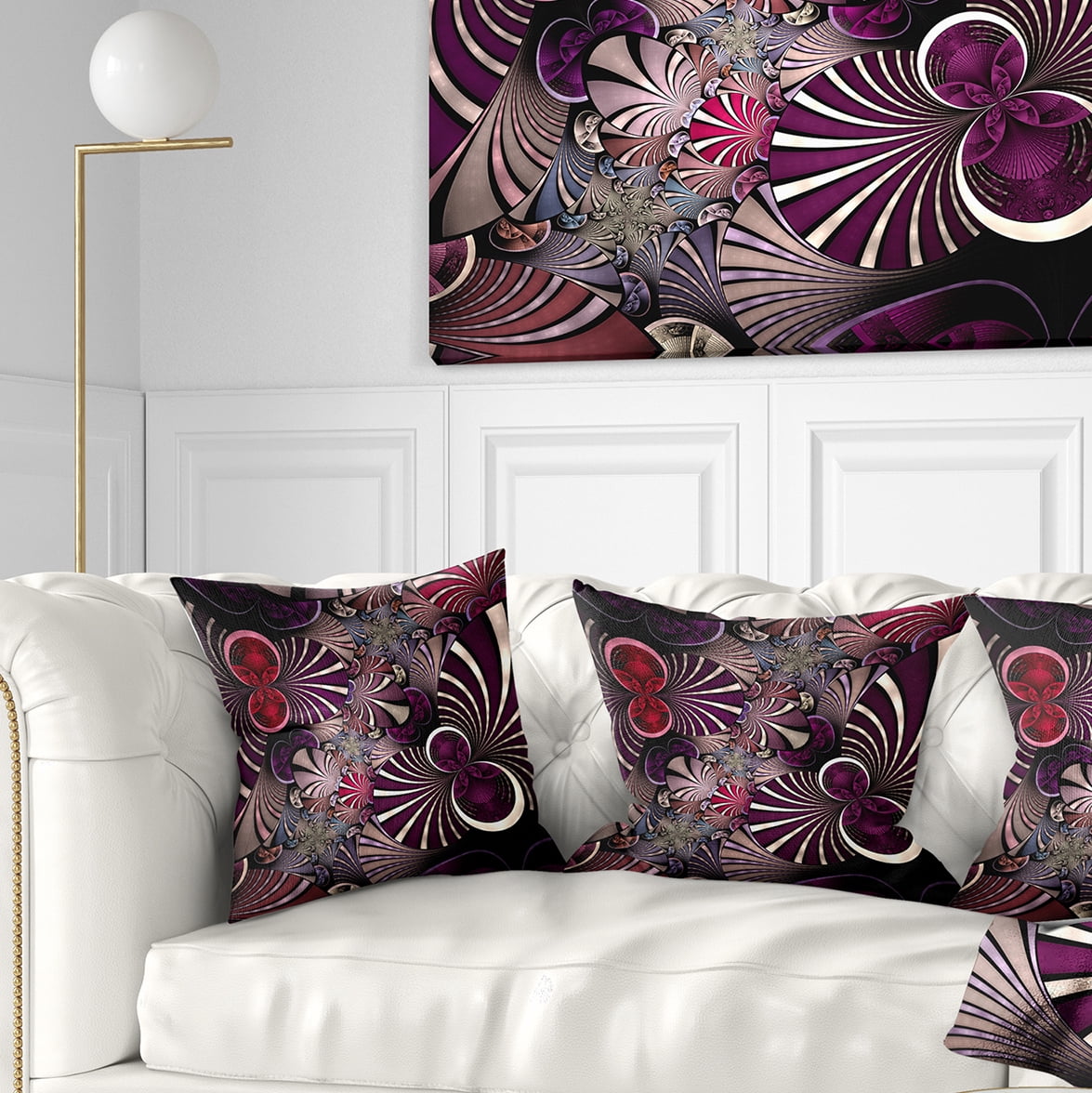 Designart Dark Violet Fractal Flower - Abstract Throw Pillow - 18x18